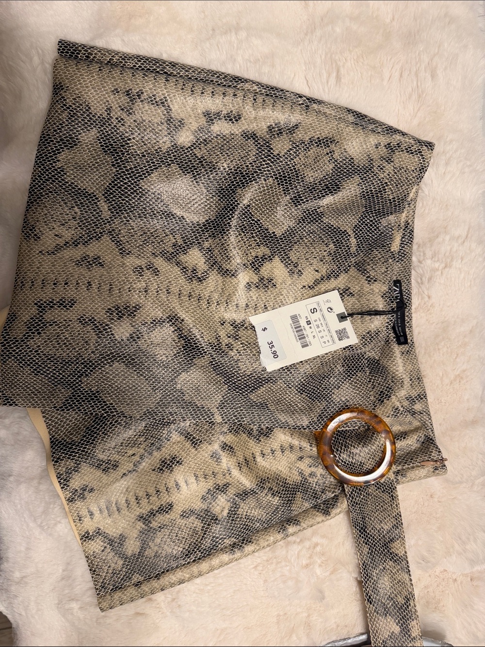 Zara Taupe and Black Snake-Print Belt